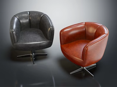 Modern Black and Brown Leather Accent Chair with Metal Star Base 3d model