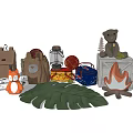 Cute Plush Animal Dolls With Backpack Lantern Leaf And Wooden Box