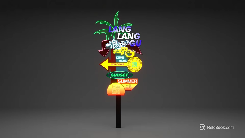 Directional Signage Featuring Lang Lang Beach Crab Surf Summer And Arrow 3d model 