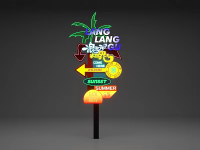 Directional Signage Featuring Lang Lang Beach Crab Surf Summer And Arrow 3d model