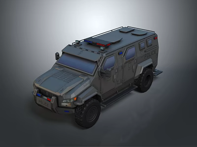 Armored Military Vehicle With Reinforced Body Emergency Lights And Large Off Road Tires 3d model