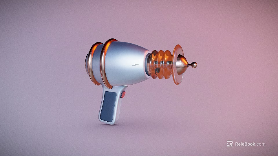 Futuristic Sci Fi Handheld Weapon With Silver Orange Circular Components And Energy Ring Design 3d model