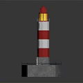 Red And White Striped Decorative Furniture Lighthouse With Yellow Light And Hexagonal Base