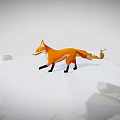 Low Poly Orange Fox Walking On Snowy Ground With Rocks And Grass