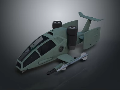 Green Sci-Fi Military Aircraft Model Featuring Twin Engines Front Missile And Unique Wings 3d model