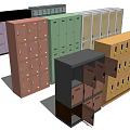 Various Colored Lockers With Open And Closed Doors And Different Designs