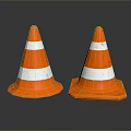 Two Orange Traffic Cones With White Reflective Stripes On Glossy Surface