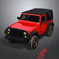 Red Off Road Convertible Vehicle With Black Top Round Headlights And Sturdy Tires