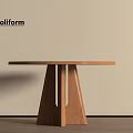 Poliform Round Wooden Dining Table With Triangular Base Against Beige Wall 3d model