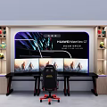 Modern Retail Interior With White Display Tables Large Screens And Products