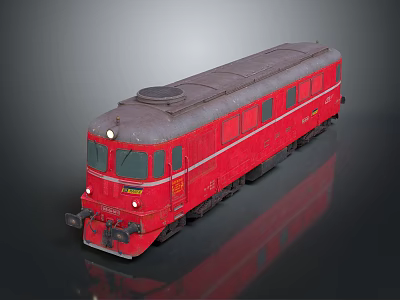 Vintage Red Train With Dark Roof Windows And Headlights On Black Background 3d model