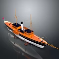 Vintage Ship Model Featuring Two Masts Black Chimney Orange Deck White Hull And Small Flag 3d model