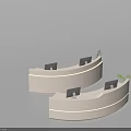 Modern Curved Reception Desk With White Finish Computer Monitors And Built-in Lighting