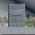 Outdoor Accessible Elevator With Stone Steps Trees Flower Plants And Pedestrians Nearby