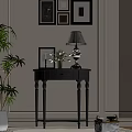 Stylish Entryway Cabinet Sideboard With Table Lamp Flower Arrangement Photo Frame And Potted Plant