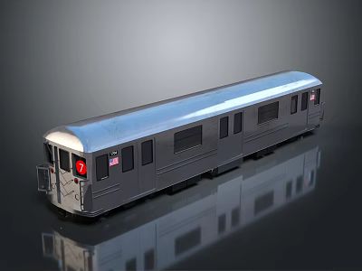 Vintage Silver Train Car Model With Windows Doors And Number 7 Sign 3d model