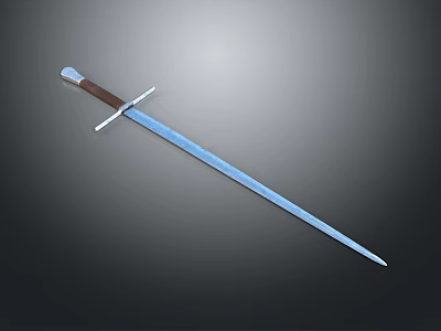 Classic Sword Weapon Featuring Blue Blade Brown Hilt And Cross Guard On Gray Background 3d model