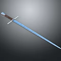 Classic Sword Weapon Featuring Blue Blade Brown Hilt And Cross Guard On Gray Background