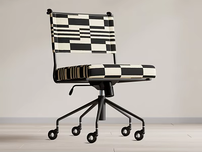 Modern Office Chair With Black and White Checkerboard Pattern Metal Frame and Five Casters 3d model