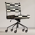 Modern Office Chair With Black and White Checkerboard Pattern Metal Frame and Five Casters