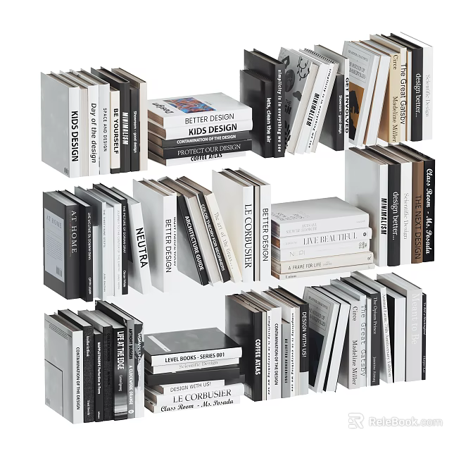 Stacked Books And Magazines With Different Covers Black White Design Various Sizes 3d model
