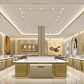 King Sang Jewelry Store Luxury Interior Featuring Golden Counters Display Cases And Female Model Posters