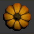Decorative Orange Striped Pumpkin With Brown Stem On Shiny Gray Background