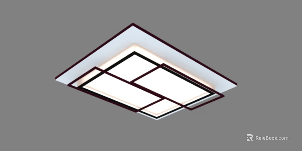 Square Modern Ceiling Light With Dark Frame And White Illuminated Panels 3d model