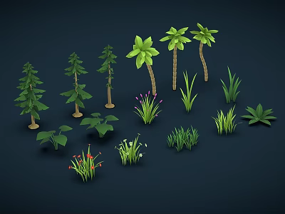 Different Types of Green Plants Including Trees Grasses and Flowering Varieties 3d model