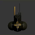 Military Style Green Submarine Model With Yellow Antenna And Detailed Structure
