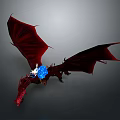 Game Fantasy Mythical Dragon Character with Red Scaled Wings Blue Glowing Core and Armored Rider