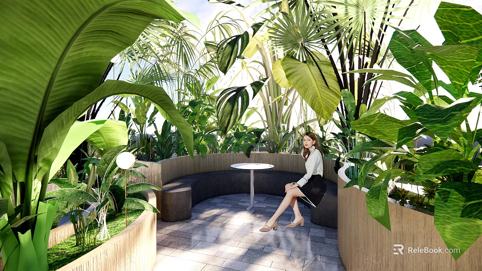Outdoor Landscape Seating Design Surrounded By Lush Green Plants And Natural Environment 3d model 