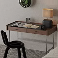 Stylish Retro Wooden Storage Desk Paired With Unique Black Velvet Chair For Cozy Home Workspace