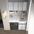 Bathroom Cabinet With Marble Countertop Cleaning Supplies Washing Machine And Lighted Mirror