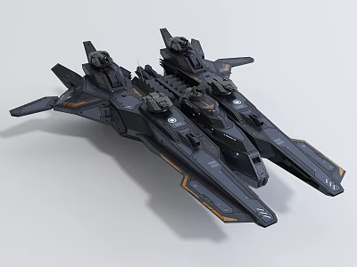 Black Sci Fi Spaceship Models With Military Design And Twin Structures 3d model
