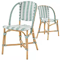 Stylish Leisure Chair With Black White Geometric Pattern Woven Seat Backrest And Rattan Frame