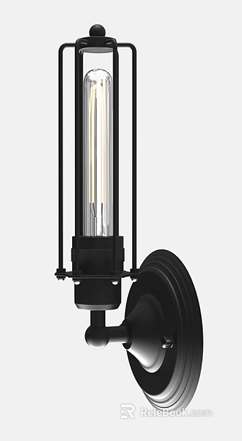 Modern Black Metal Wall Lamp With Transparent Glass Shade And LED Light Bulb 3d model 