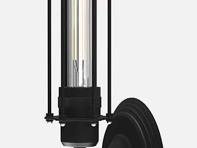 Modern Black Metal Wall Lamp With Transparent Glass Shade And LED Light Bulb 3d model