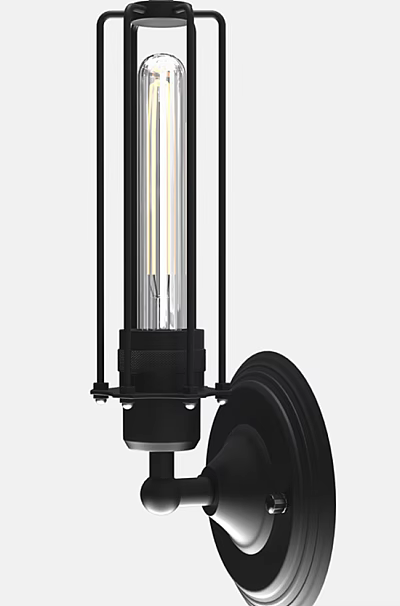 Modern Black Metal Wall Lamp With Transparent Glass Shade And LED Light Bulb 3d model