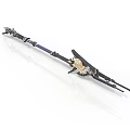 Elaborate Decorative Weapon With Long Handle Metal Structure And Golden Accents