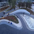 Urban Plaza Landscape With Winding Pathways Green Lawns Trees And Pedestrians