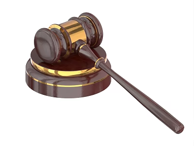 Polished Wooden Gavel With Gold Accents And Circular Base On White Background 3d model