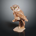 Striking Lifelike Owl Sculpture Perched on Tree Branch With Natural Stone Base