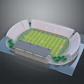 Stadium 3D Model Featuring Green Grass Field White Stands And Surrounding Plants