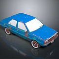 Vintage Blue Model Car With Rusty Body Scratches White Wheels And Dark Background Reflection