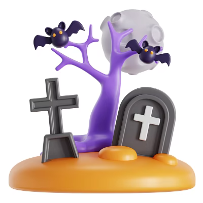 Spooky Halloween Decoration Set With Bat Tree Moon Cross And Tombstone 3d model