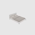 Modern Upholstered Double Bed with Beige Bedding and Minimalist Design