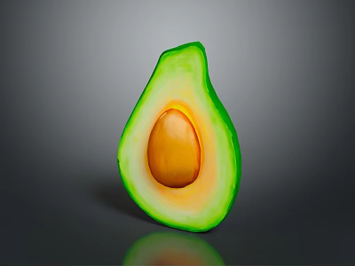 Halved Avocado With Green Skin Yellow Flesh And Central Seed On Dark Background 3d model