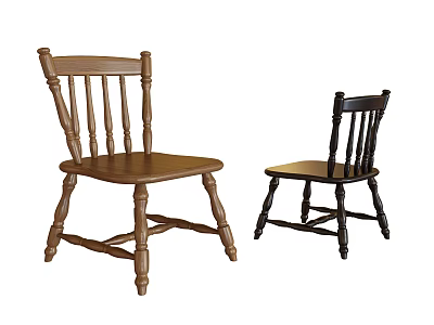 Traditional Light and Dark Brown Wooden Dining Chairs with Spindle Back Design 3d model