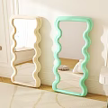 Cream And Mint Green Wavy Frame Mirrors Standing Against Wall For Interior Decor 3d model